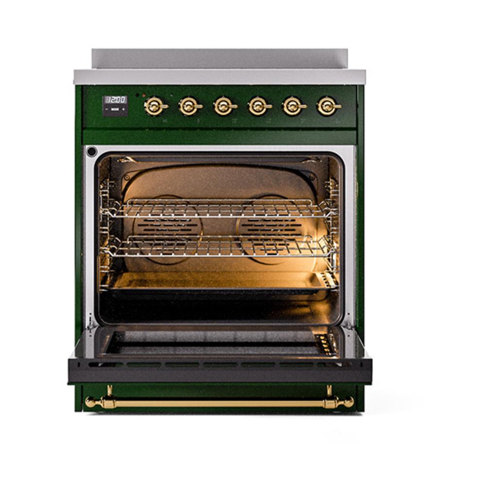 Ilve UNI304QNMPEGG Ilve Uni304Qnmpegg Nostalgie Ii Noblesse 30" Induction Range (Solid Door, Emerald Green, Brass)