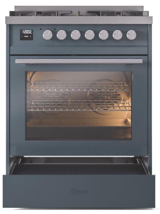 Ilve UP30WMPBG Professional Plus Ii 30 Inch Dual Fuel Natural Gas Freestanding Range In Blue Grey With Trim