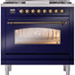 Ilve UP36FNMPMBBLP Nostalgie Ii 36 Inch Dual Fuel Liquid Propane Freestanding Range In Blue With Bronze Trim