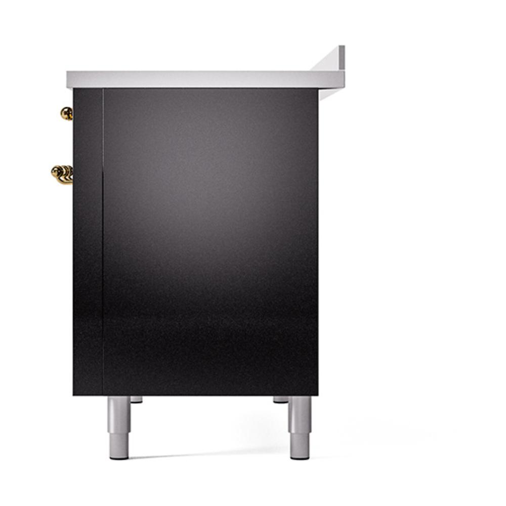 Ilve UNI486QNMPBKG Ilve Uni486Qnmpbkg Nostalgie Ii Noblesse 48" Induction Range (Solid Door, Glossy Black, Brass)