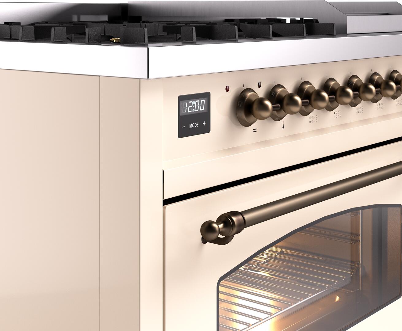 Ilve UP48FNMPAWBLP Nostalgie Ii 48 Inch Dual Fuel Liquid Propane Freestanding Range In Antique White With Bronze Trim