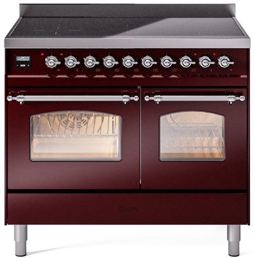 Ilve UPDI406NMPBUC Nostalgie Ii 40 Inch Electric Freestanding Range In Burgundy With Chrome Trim