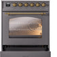 Ilve UPI304NMPMGG Nostalgie Ii 30 Inch Electric Freestanding Range In Matte Graphite With Brass Trim