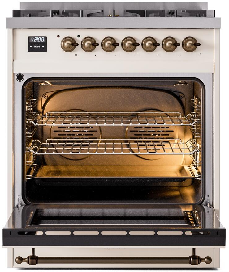 Ilve UP30NMPAWBLP Nostalgie Ii 30 Inch Dual Fuel Liquid Propane Freestanding Range In Antique White With Bronze Trim