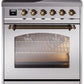 Ilve UPI304NMPSSB Nostalgie Ii 30 Inch Electric Freestanding Range In Stainless Steel With Bronze Trim