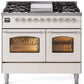 Ilve UPD40FNMPAWCLP Nostalgie Ii 40 Inch Dual Fuel Liquid Propane Freestanding Range In Antique White With Chrome Trim