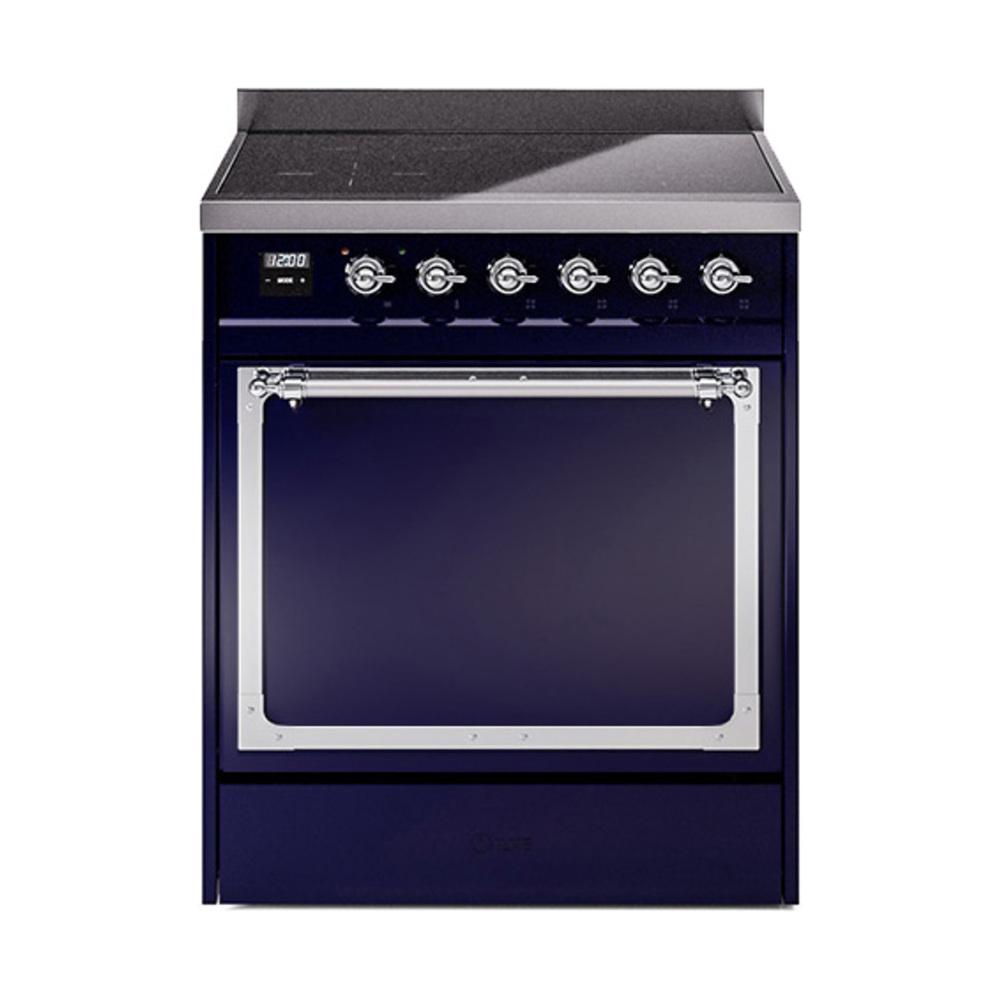 Ilve UNI304QNMPMBC Ilve Uni304Qnmpmbc Nostalgie Ii Noblesse 30" Induction Range (Solid Door, Midnight Blue, Chrome)