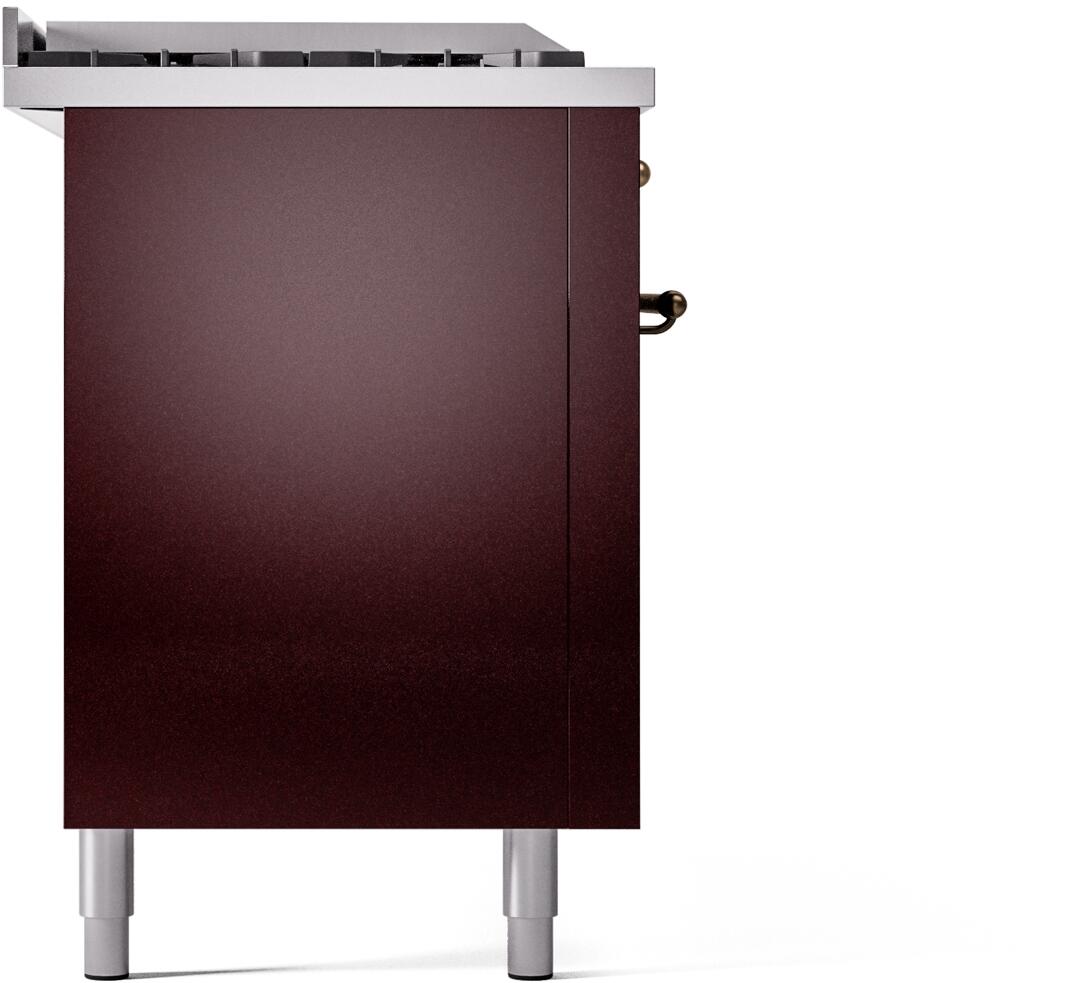 Ilve UP60FSNMPBUBLP Nostalgie Ii 60 Inch Dual Fuel Liquid Propane Freestanding Range In Burgundy With Bronze Trim