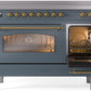 Ilve UPI486NMPBGG Nostalgie Ii 48 Inch Electric Freestanding Range In Blue Grey With Brass Trim