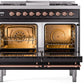 Ilve UPD40FNMPBKPLP Nostalgie Ii 40 Inch Dual Fuel Liquid Propane Freestanding Range In Glossy Black With Copper Trim