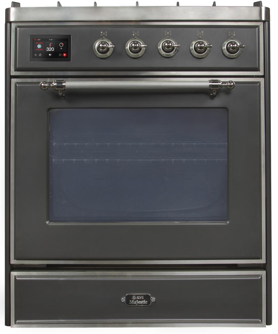 Ilve UM30DNE3MGCLP Majestic Ii 30 Inch Dual Fuel Liquid Propane Freestanding Range In Matte Graphite With Chrome Trim