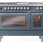 Ilve UP48FSWMPBG Professional Plus Ii 48 Inch Dual Fuel Natural Gas Freestanding Range In Blue Grey With Trim