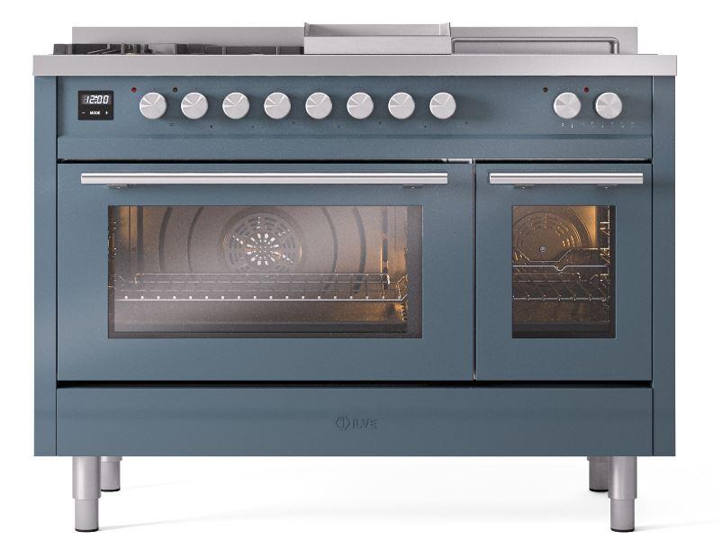 Ilve UP48FSWMPBG Professional Plus Ii 48 Inch Dual Fuel Natural Gas Freestanding Range In Blue Grey With Trim