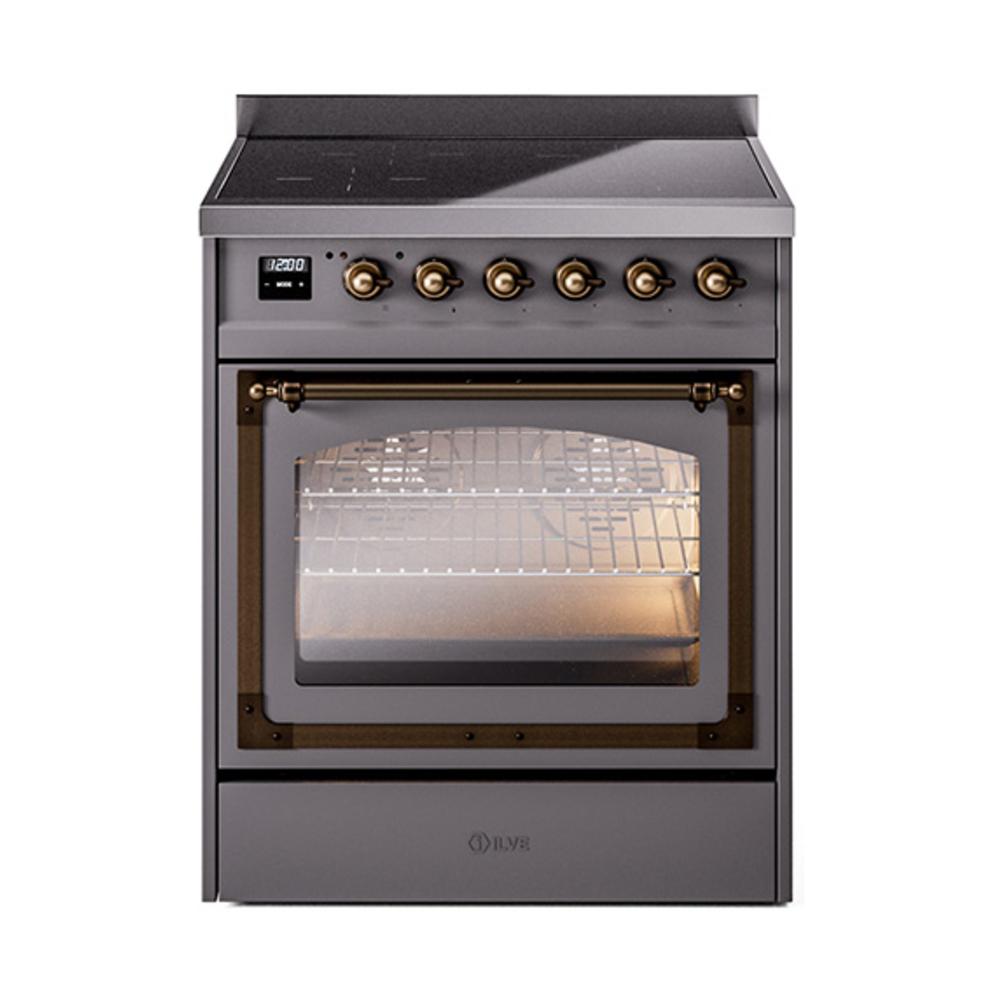 Ilve UNI304NMPMGB Ilve Uni304Nmpmgb Nostalgie Ii Noblesse 30" Induction Range (Triple Glass Door, Graphite Matte, Burnished)