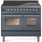 Ilve UPDI406NMPBGC Nostalgie Ii 40 Inch Electric Freestanding Range In Blue Grey With Chrome Trim