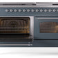 Ilve UP60FNMPBGC Nostalgie Ii 60 Inch Dual Fuel Natural Gas Freestanding Range In Blue Grey With Chrome Trim