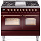 Ilve UPD40FNMPBUP Nostalgie Ii 40 Inch Dual Fuel Natural Gas Freestanding Range In Burgundy With Copper Trim