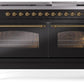 Ilve UP60FNMPBKGLP Nostalgie Ii 60 Inch Dual Fuel Liquid Propane Freestanding Range In Glossy Black With Brass Trim