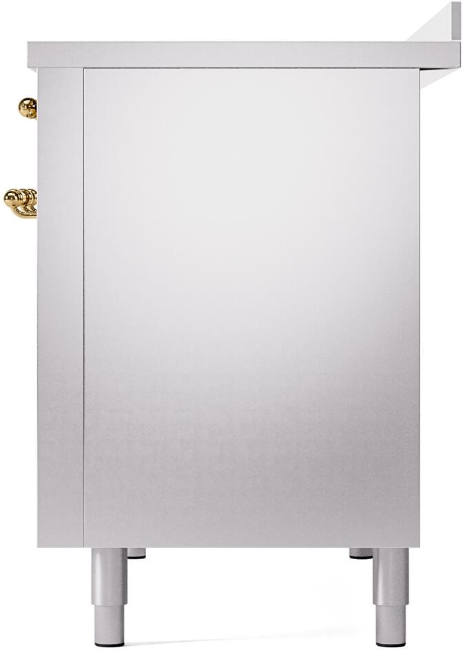 Ilve UPI486NMPSSG Nostalgie Ii 48 Inch Electric Freestanding Range In Stainless Steel With Brass Trim