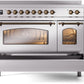 Ilve UPI486NMPSSB Nostalgie Ii 48 Inch Electric Freestanding Range In Stainless Steel With Bronze Trim