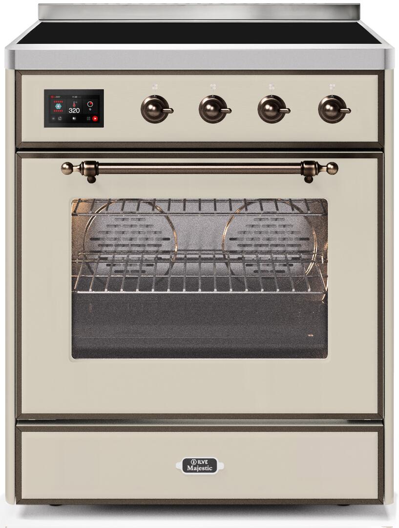 Ilve UMI30NE3AWB Majestic Ii 30 Inch Electric Freestanding Range In Antique White With Bronze Trim