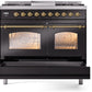 Ilve UPD40FNMPBKG Nostalgie Ii 40 Inch Dual Fuel Natural Gas Freestanding Range In Glossy Black With Brass Trim