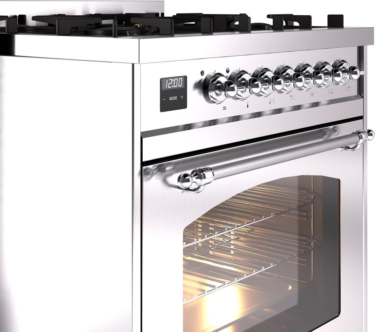 Ilve UP30NMPSSC Nostalgie Ii 30 Inch Dual Fuel Natural Gas Freestanding Range In Stainless Steel With Chrome Trim