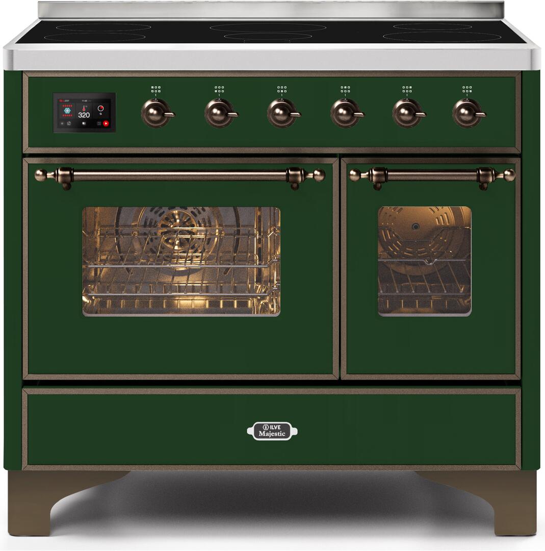 Ilve UMDI10NS3EGB Majestic Ii 40 Inch Electric Freestanding Range In Emerald Green With Bronze Trim