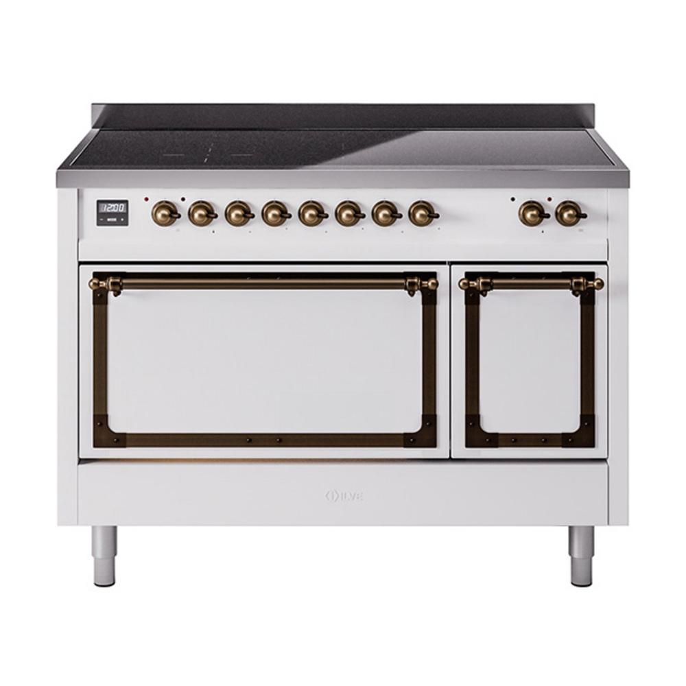 Ilve UNI486QNMPWHB Ilve Uni486Qnmpwhb Nostalgie Ii Noblesse 48" Induction Range (Solid Door, White, Burnished)