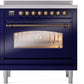 Ilve UPI366NMPMBB Nostalgie Ii 36 Inch Electric Freestanding Range In Blue With Bronze Trim