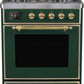 Ilve UM30DNE3EGG Majestic Ii 30 Inch Dual Fuel Natural Gas Freestanding Range In Emerald Green With Brass Trim