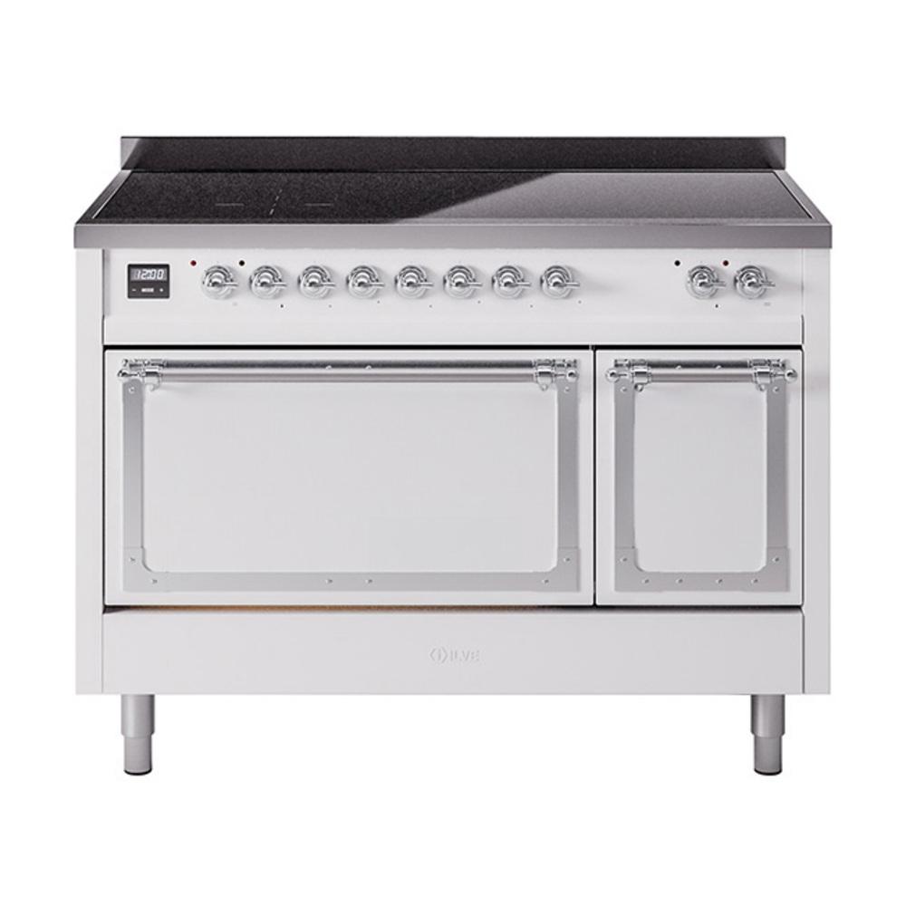 Ilve UNI486QNMPWHC Ilve Uni486Qnmpwhc Nostalgie Ii Noblesse 48" Induction Range (Solid Door, White, Chrome)