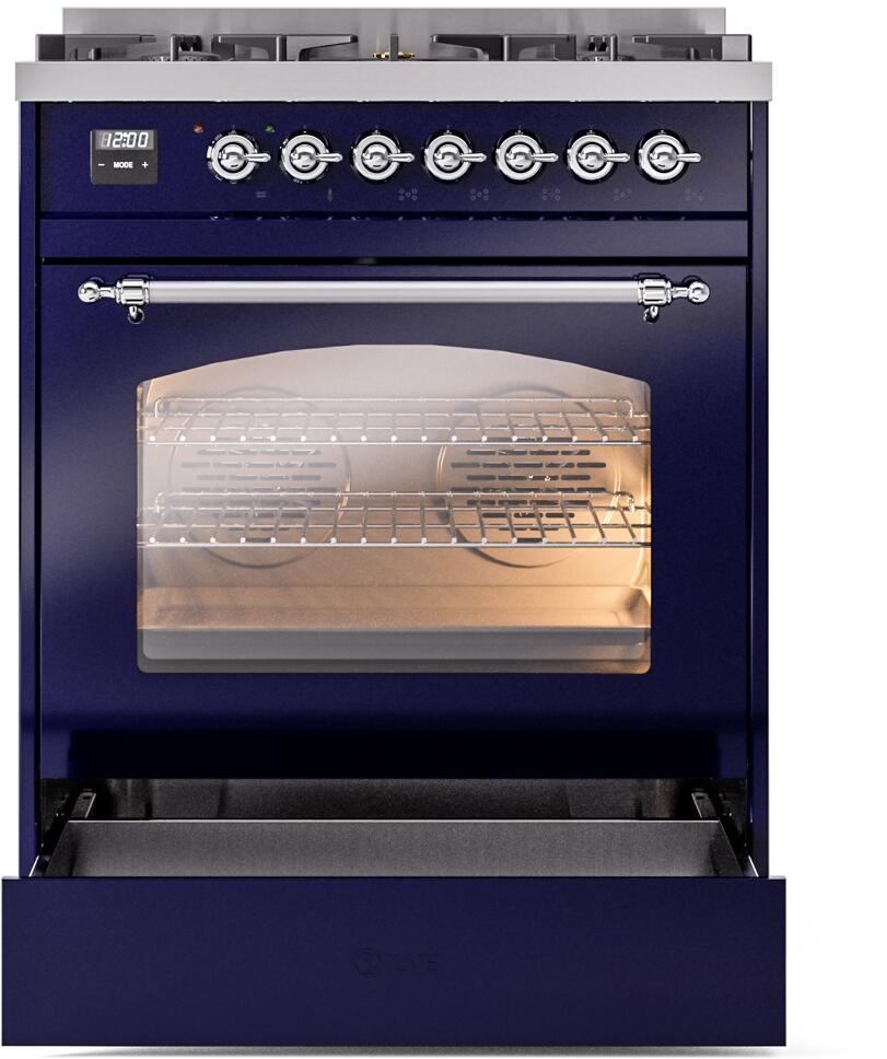 Ilve UP30NMPMBCLP Nostalgie Ii 30 Inch Dual Fuel Liquid Propane Freestanding Range In Blue With Chrome Trim