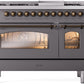 Ilve UP48FNMPMGB Nostalgie Ii 48 Inch Dual Fuel Natural Gas Freestanding Range In Matte Graphite With Bronze Trim