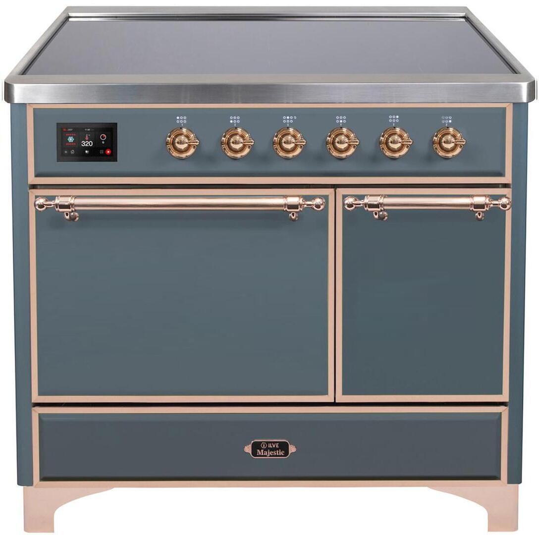 Ilve UMDI10QNS3BGP Majestic Ii 40 Inch Electric Freestanding Range In Blue Grey With Copper Trim