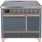 Ilve UMDI10QNS3BGP Majestic Ii 40 Inch Electric Freestanding Range In Blue Grey With Copper Trim