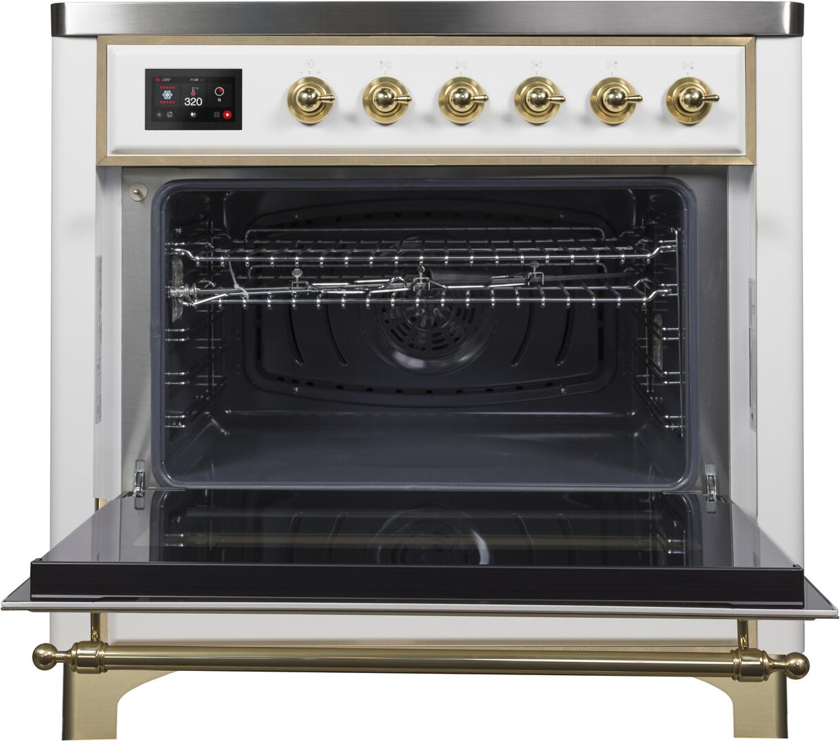 Ilve UMI09NS3WHG Majestic Ii 36 Inch Electric Freestanding Range In White With Brass Trim