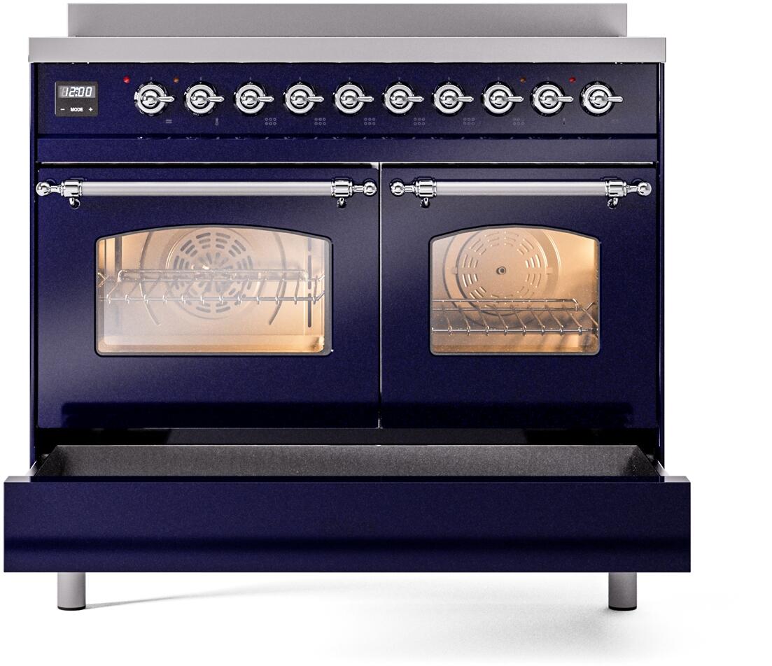 Ilve UPDI406NMPMBC Nostalgie Ii 40 Inch Electric Freestanding Range In Blue With Chrome Trim