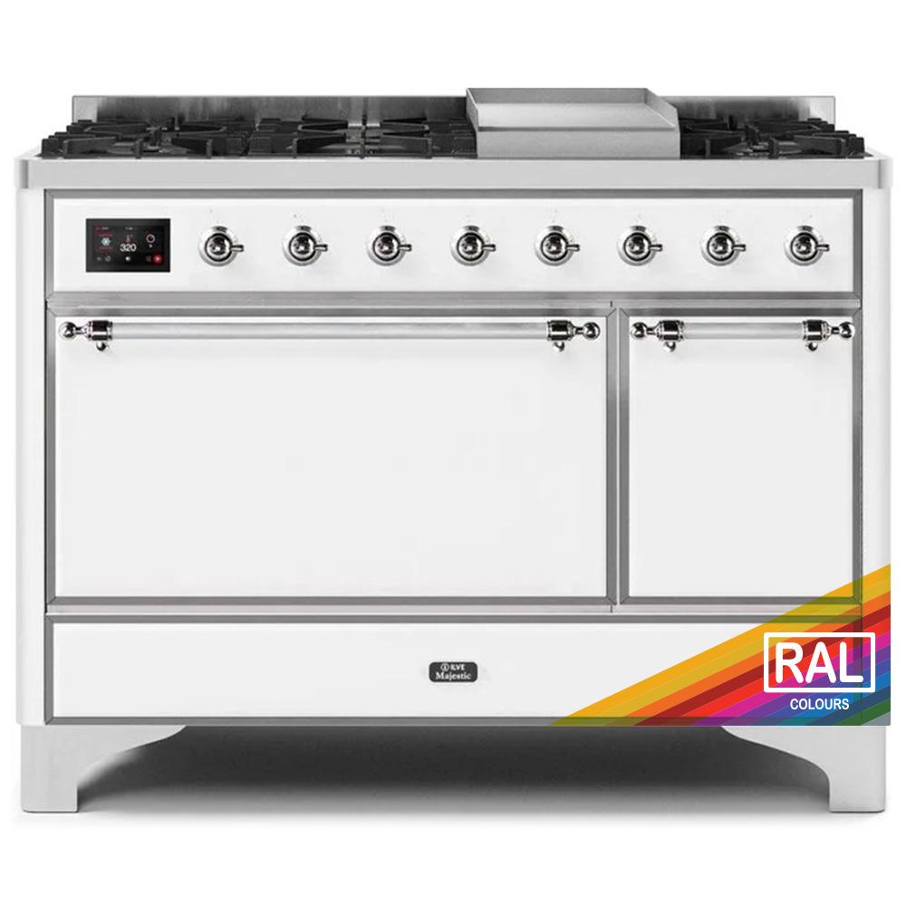 Ilve UM12FDQNS3RAC Ilve Majestic Ii 48 Um12Fdqns3Rac Freestanding Dual Fuel Range With 8 Sealed Burners Yes Double Oven With Solid Door In Ral Color With Chrome Knobs