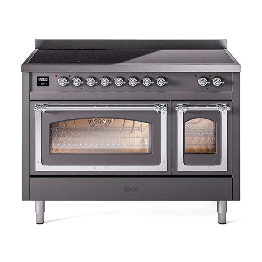 Ilve UNI486NMPMGC Ilve Uni486Nmpmgc Nostalgie Ii Noblesse 48" Induction Range (Triple Glass Door, Graphite Matte, Chrome)