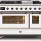 Ilve UM12FDNS3WHB Majestic Ii 48 Inch Dual Fuel Natural Gas Freestanding Range In White With Bronze Trim