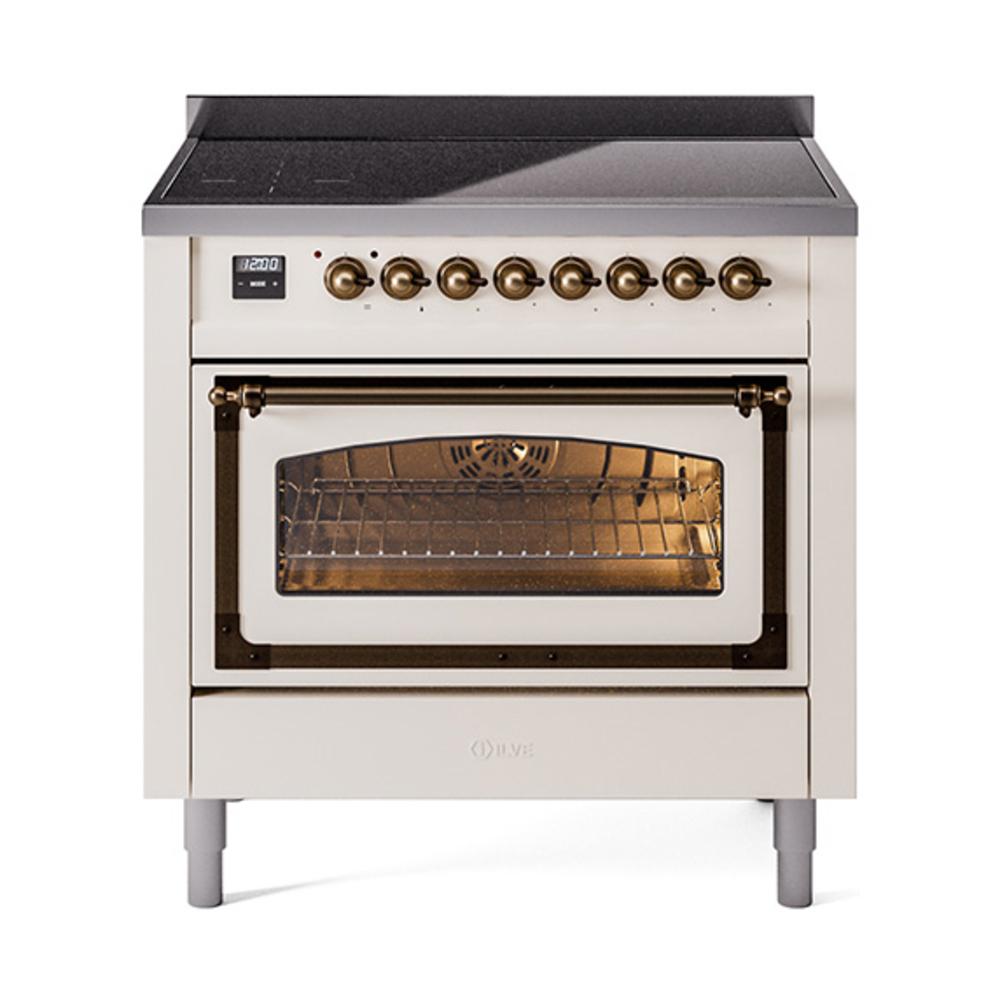 Ilve UNI366NMPAWB Ilve Uni366Nmpawb Nostalgie Ii Noblesse 36" Induction Range (Triple Glass Door, Antique White, Burnished)