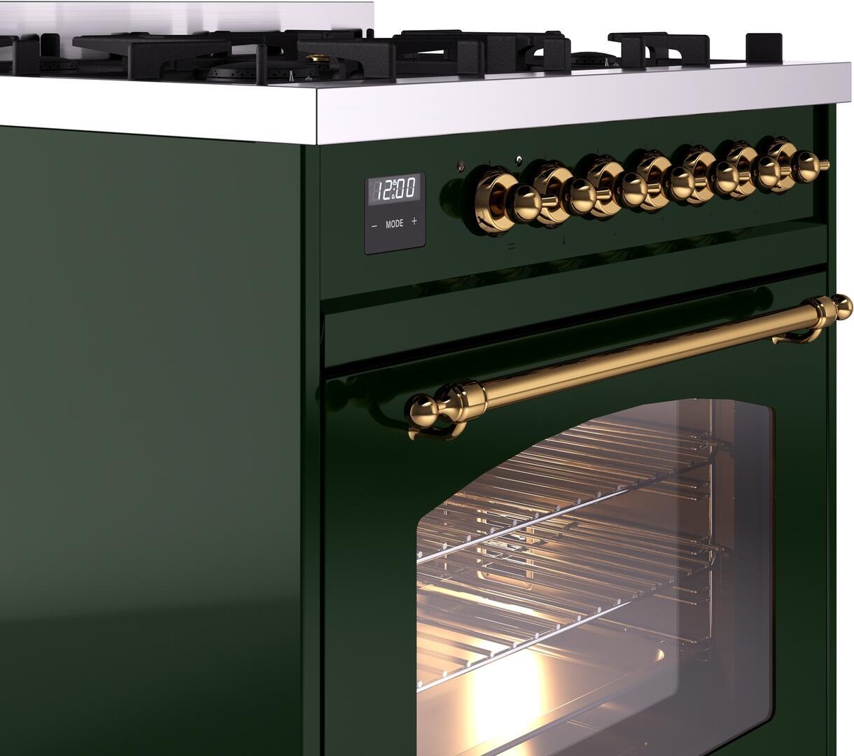 Ilve UP30NMPEGGLP Nostalgie Ii 30 Inch Dual Fuel Liquid Propane Freestanding Range In Emerald Green With Brass Trim