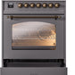 Ilve UP30NMPMGBLP Nostalgie Ii 30 Inch Dual Fuel Liquid Propane Freestanding Range In Matte Graphite With Bronze Trim