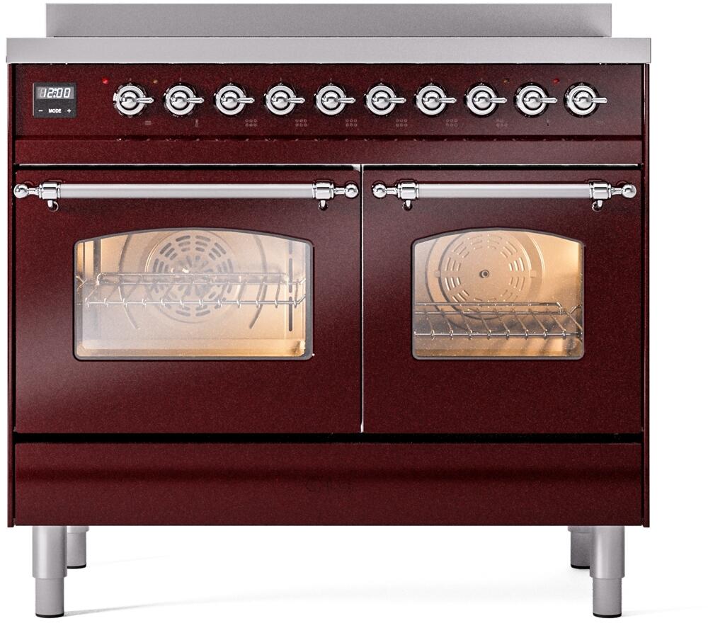 Ilve UPDI406NMPBUC Nostalgie Ii 40 Inch Electric Freestanding Range In Burgundy With Chrome Trim