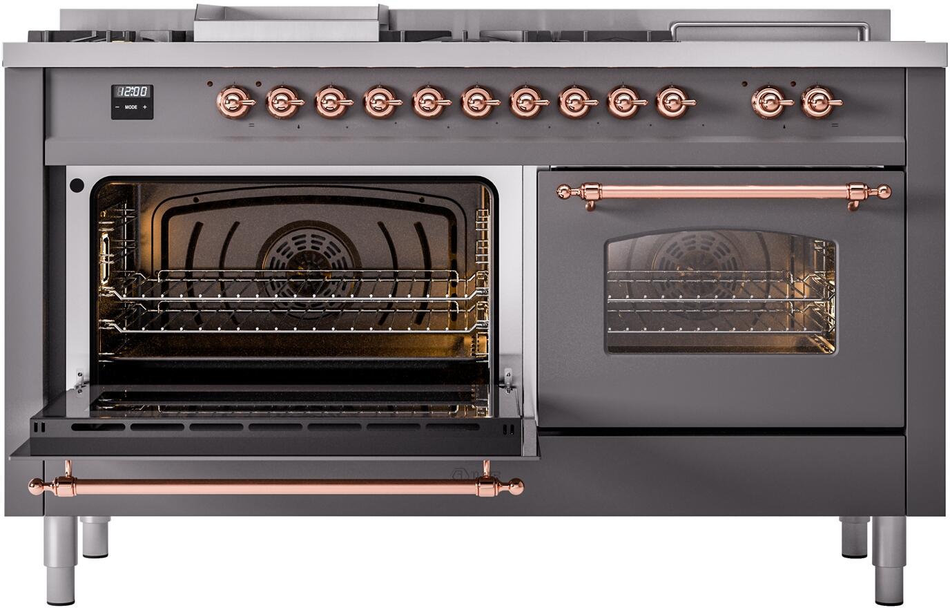 Ilve UP60FSNMPMGP Nostalgie Ii 60 Inch Dual Fuel Natural Gas Freestanding Range In Matte Graphite With Copper Trim