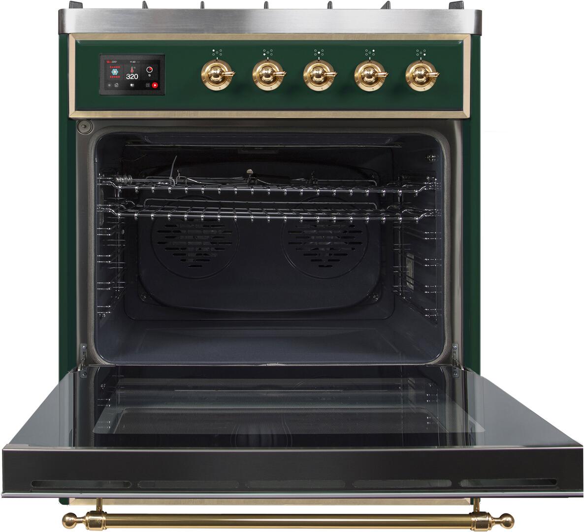 Ilve UM30DNE3EGGLP Majestic Ii 30 Inch Dual Fuel Liquid Propane Freestanding Range In Emerald Green With Brass Trim