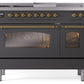 Ilve UP48FSNMPMGG Nostalgie Ii 48 Inch Dual Fuel Natural Gas Freestanding Range In Matte Graphite With Brass Trim