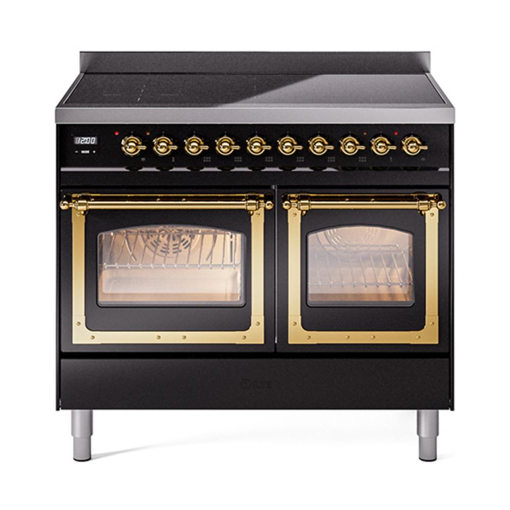 Ilve UNDI406NMPBKG Ilve Undi406Nmpbkg Nostalgie Ii Noblesse 40" Induction Range (Triple Glass Door, Glossy Black, Brass)