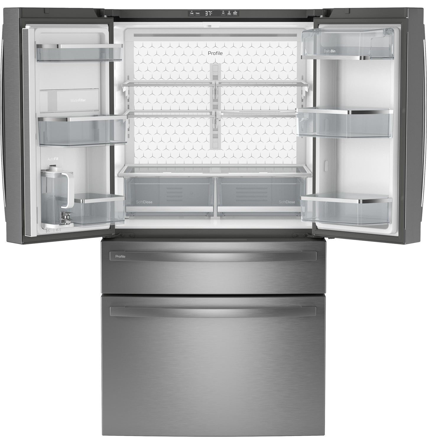 Ge Appliances PJE23BYWFS Ge Profile&#8482; Energy Star® 23.2 Cu. Ft. Smart Counter-Depth Fingerprint Resistant 4-Door French-Door Refrigerator With Dual-Dispense Autofill Pitcher